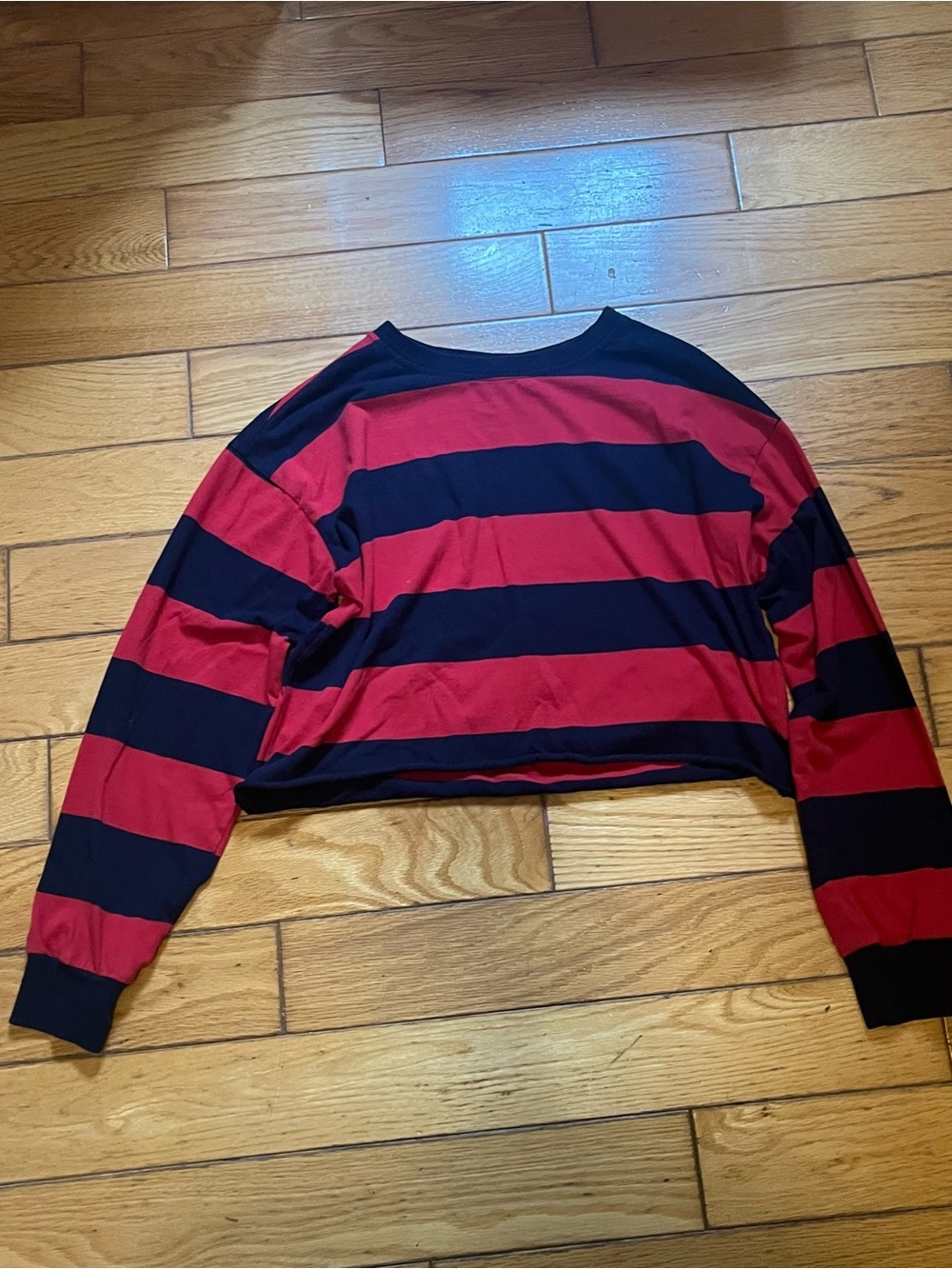 Red and Black Long Sleeve Crop Top